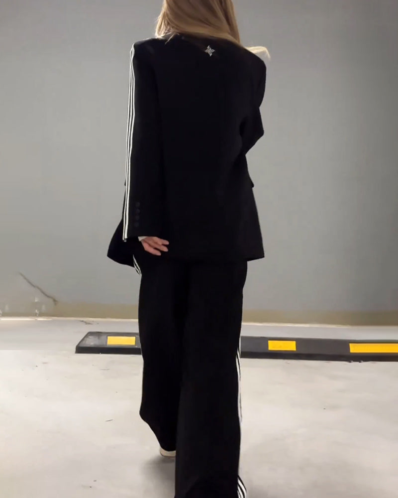Arella | Stijlvolle gestreepte blazer & wijde broek