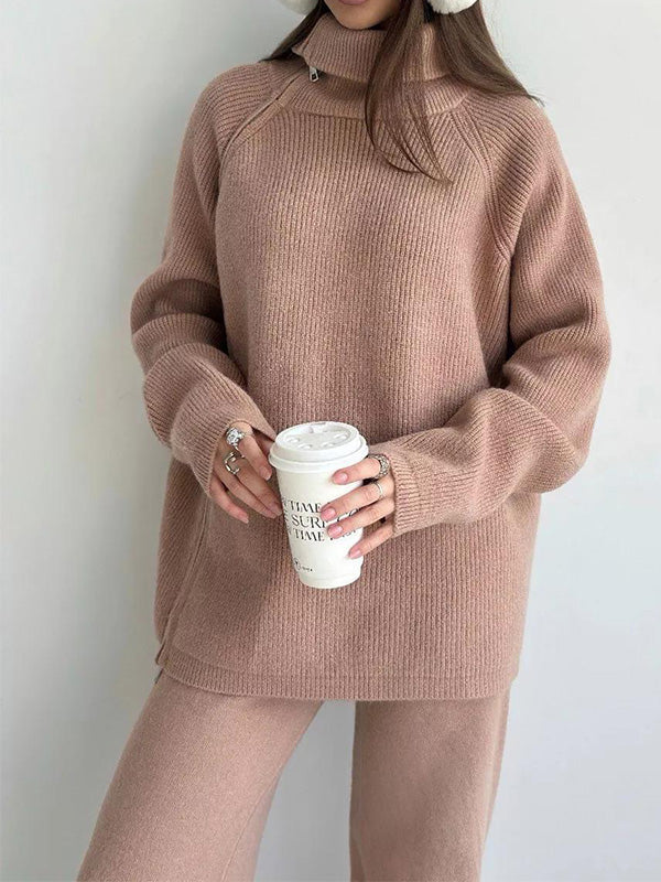Aubriella | Stijlvolle trui met rits aan de zijkant & broek tweedelige set