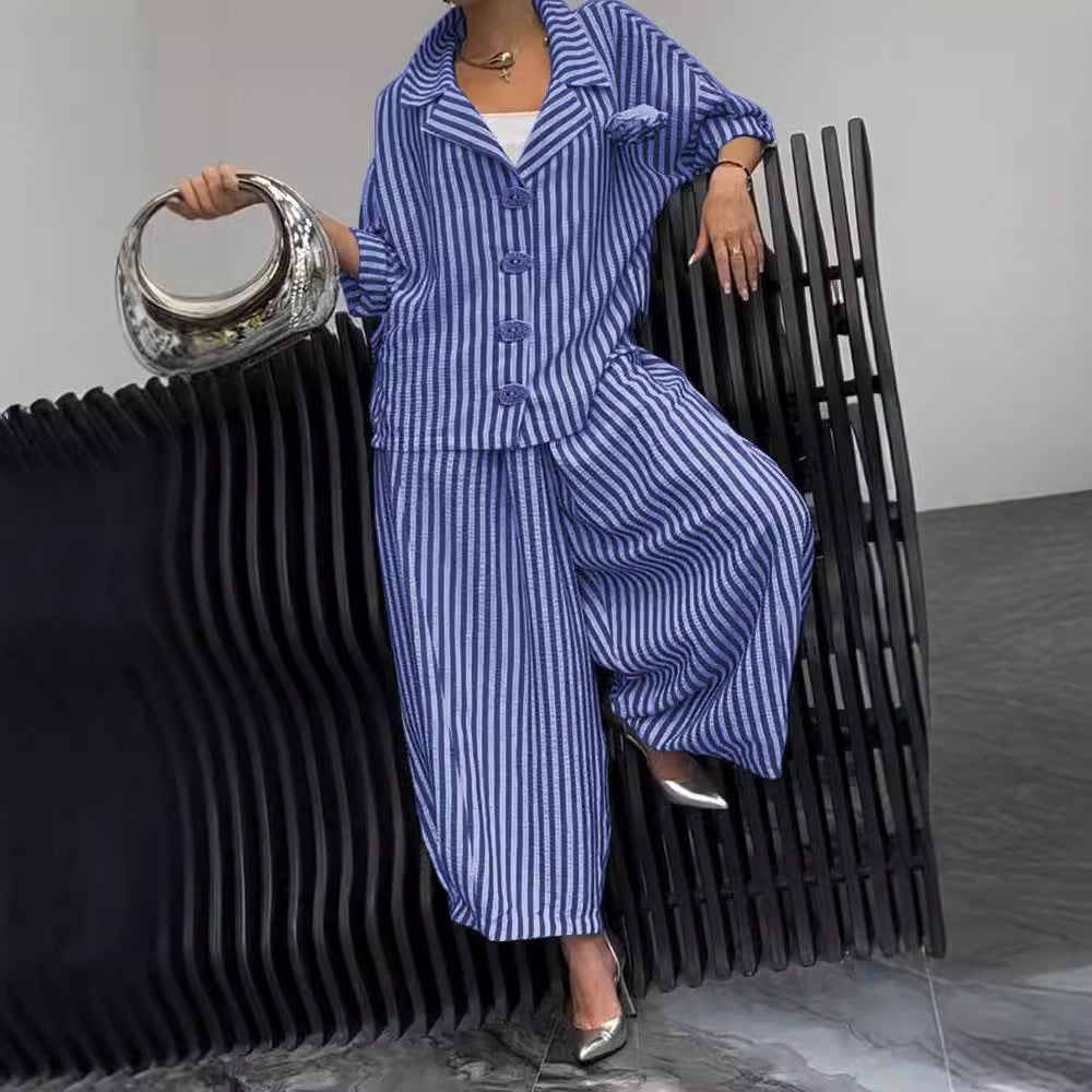 Roxane | Elegante gestreepte casual set