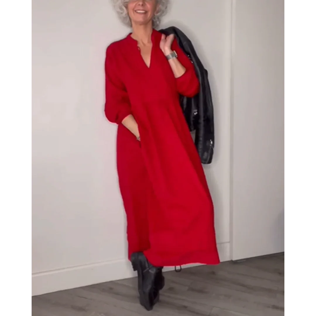 Elegante Jurk met V-ringen en Lange Mouwen