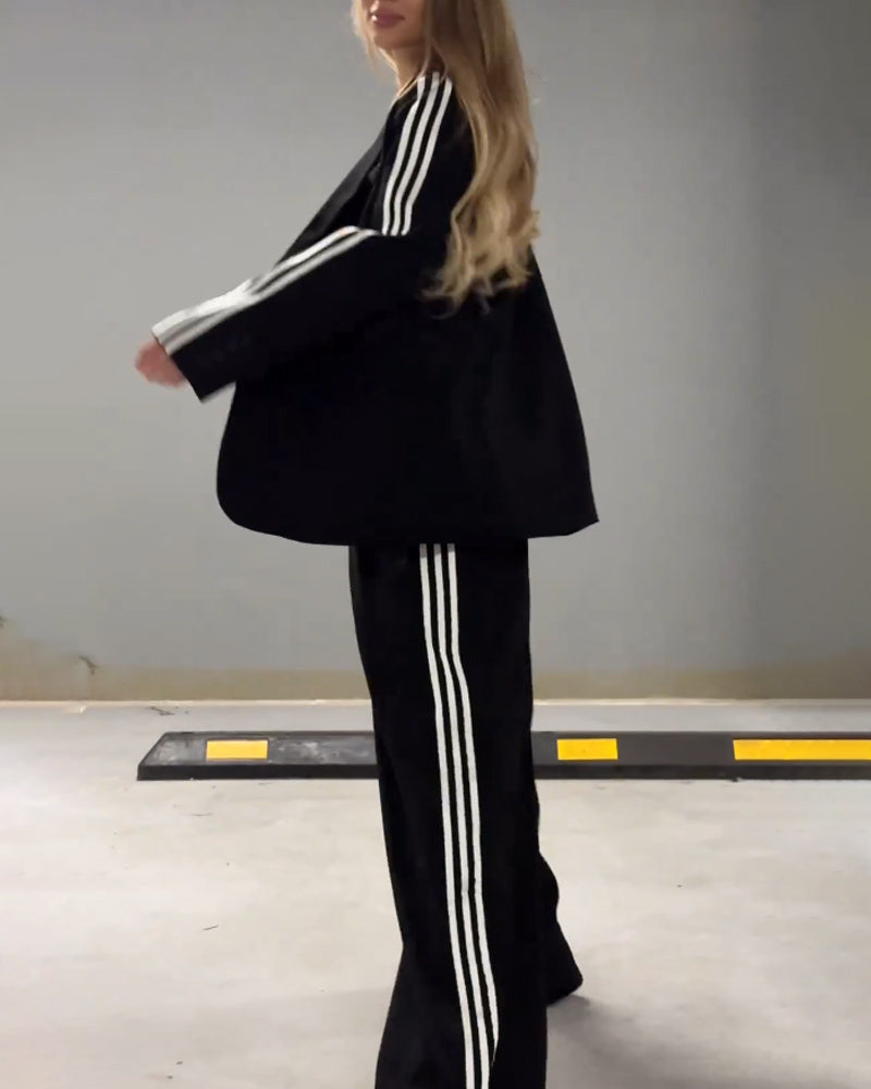 Arella | Stijlvolle gestreepte blazer & wijde broek