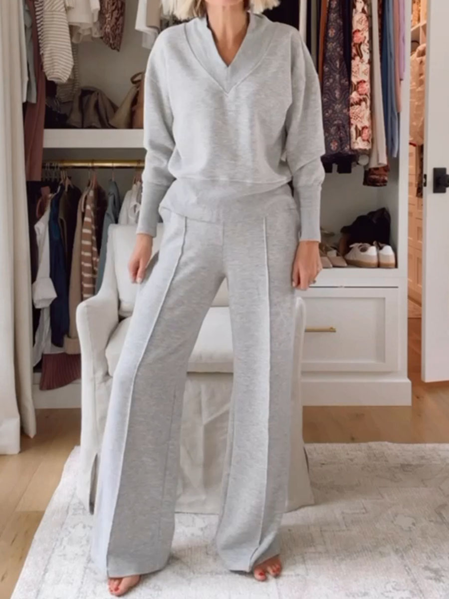 Ninette | Sportieve v-hals trui en wijde broek set