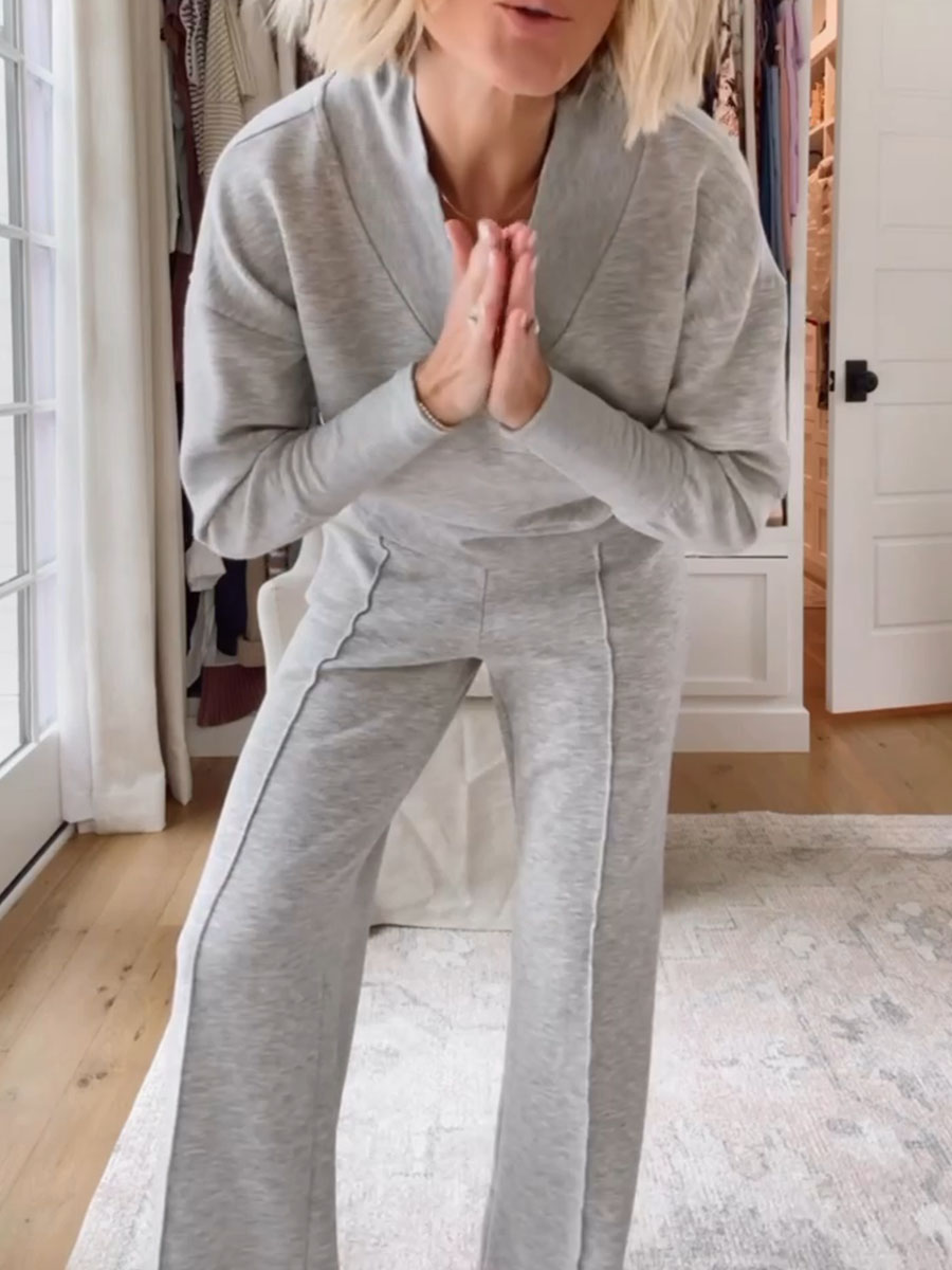 Ninette | Sportieve v-hals trui en wijde broek set