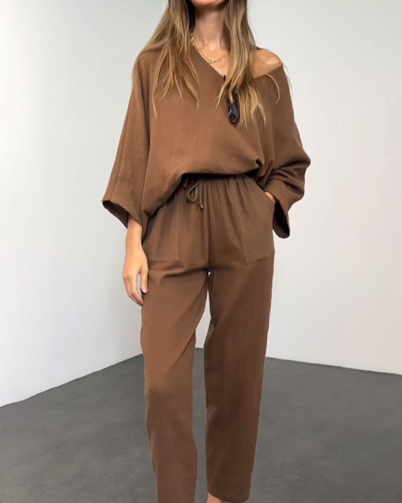 Elina | Casual V-hals top & broek set
