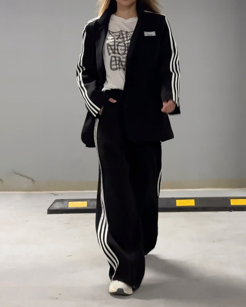 Arella | Stijlvolle gestreepte blazer & wijde broek