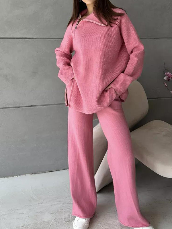 Aubriella | Stijlvolle trui met rits aan de zijkant & broek tweedelige set
