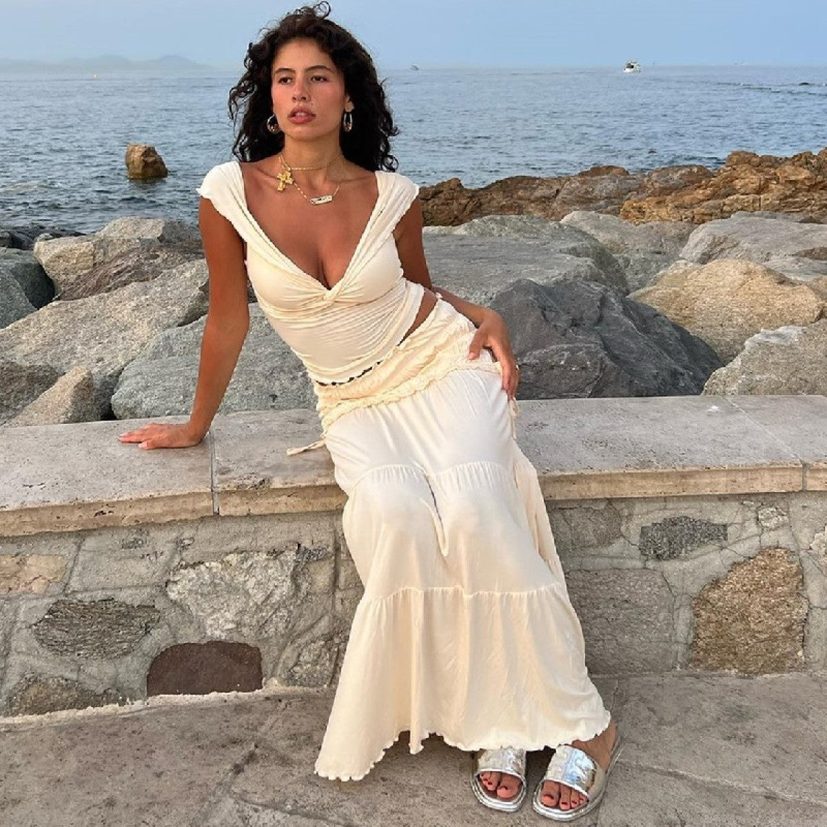 Angeline | Off-shoulder Gewaad Top en Rok Set
