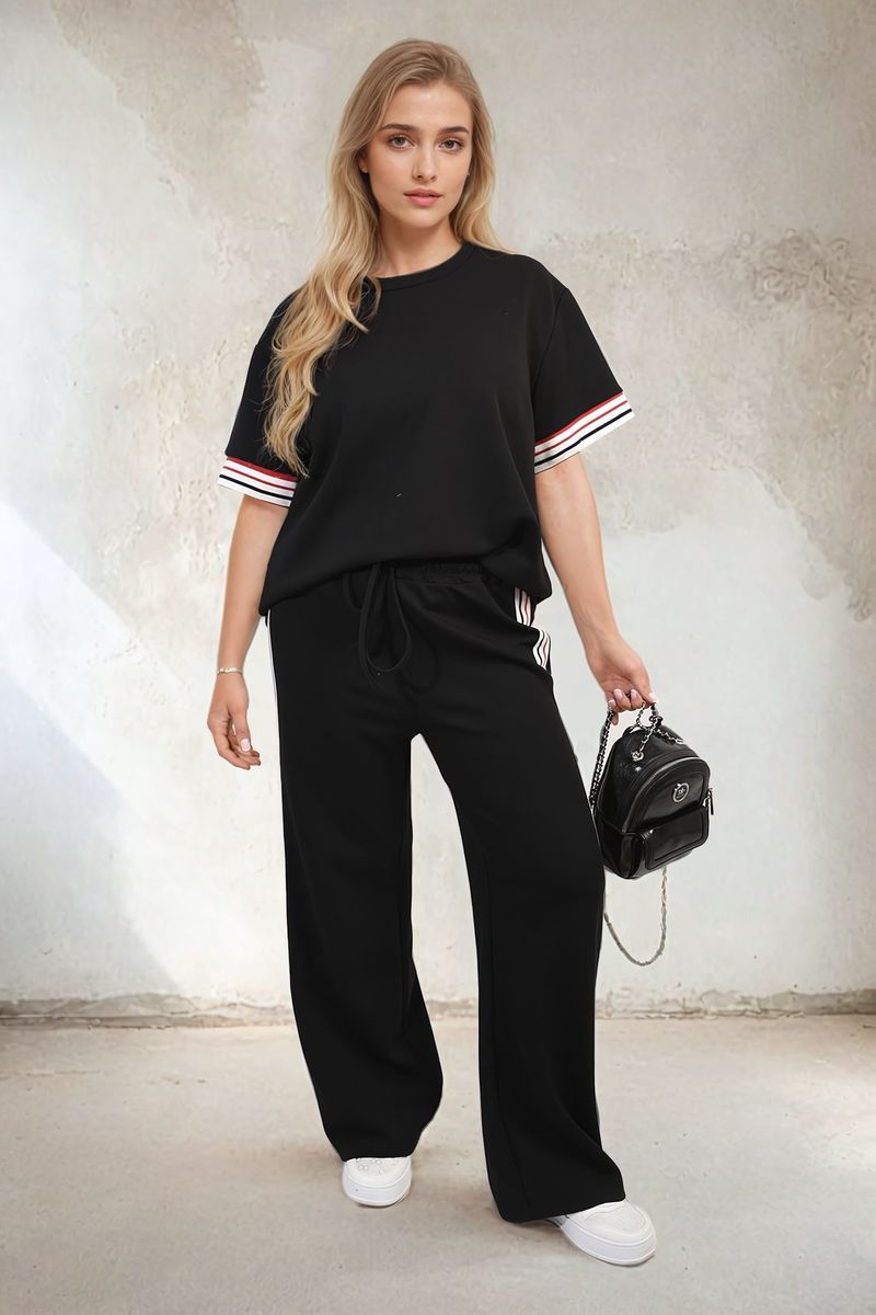 Aleida | Stijlvolle Contraststreep Top en Broeken Set