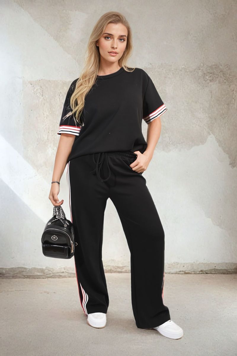 Aleida | Stijlvolle Contraststreep Top en Broeken Set