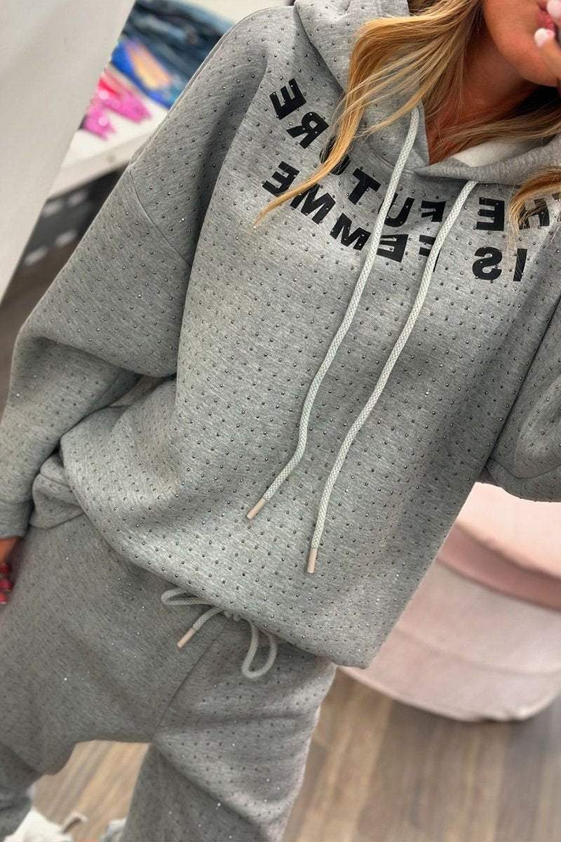 Nicolasa | Sportieve chique hoodie strass en broek set