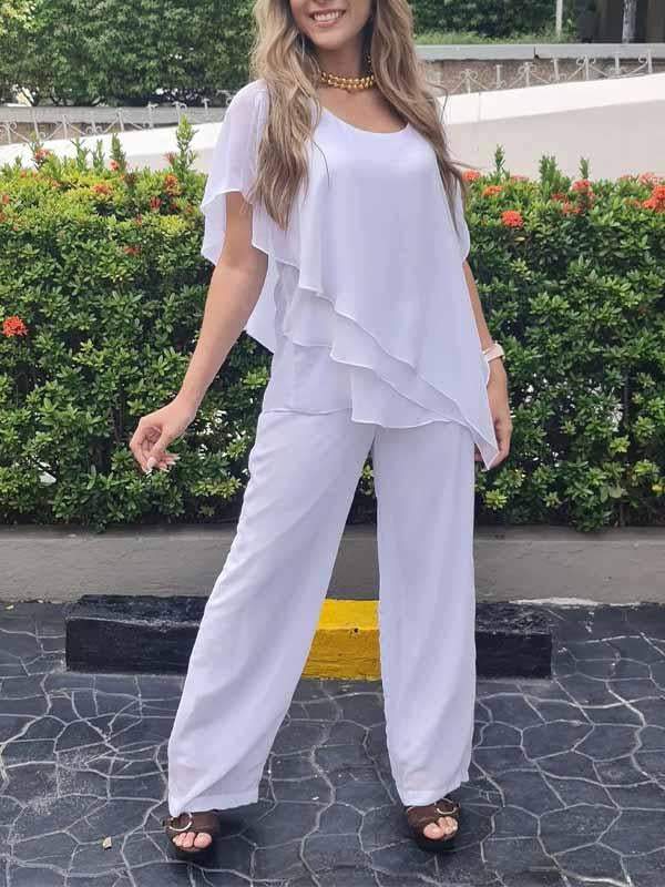 Melina | Chiffon korte zoom top en broek met set