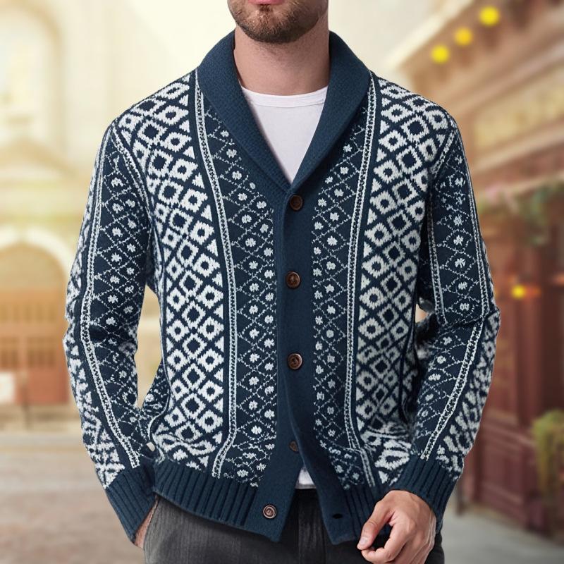 Arvin | Vintage gebreid jacquard vest met sjaalkraag