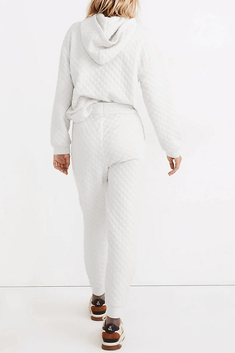 Alette | Witte gewatteerde hoodie en sweatbroek tweedelige set
