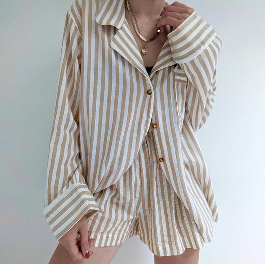 Belara | Chic Gestreept shirt en korte broek set