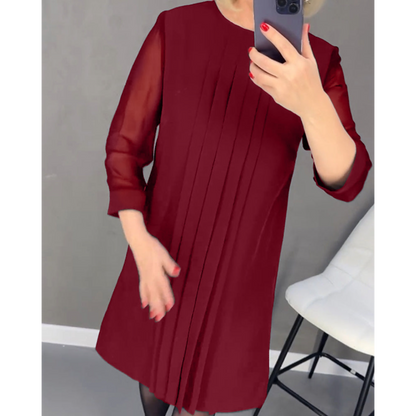 Geplooide Jurk in Effen Kleur Gepatcht Mesh