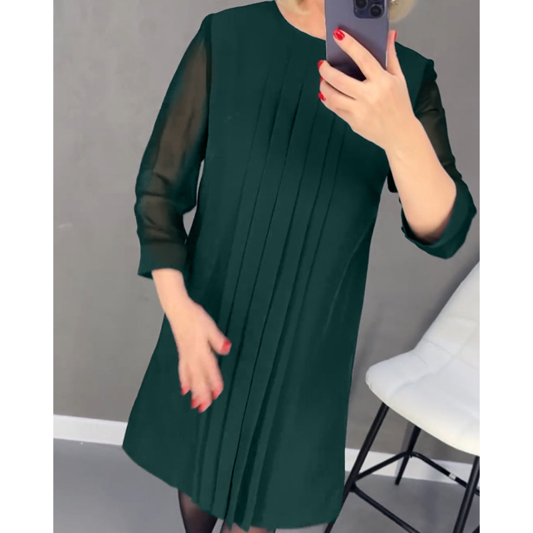 Geplooide Jurk in Effen Kleur Gepatcht Mesh