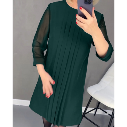 Geplooide Jurk in Effen Kleur Gepatcht Mesh