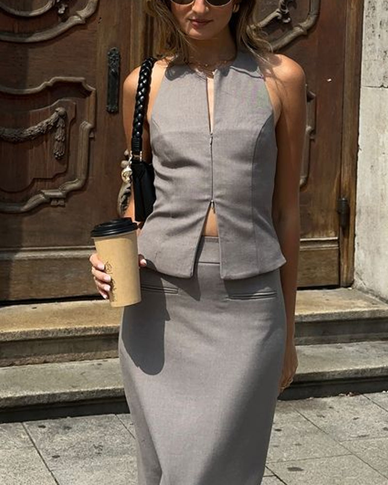 Cara | Geraffineerd vest en rok tweedelige set
