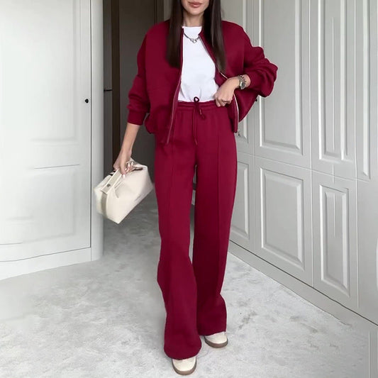 Ambry | Trendy Sweatshirt Jas & Rechte Broek Set