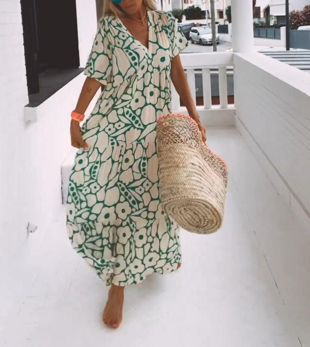 Maxi Jurk met Bloemenprint en Korte Mouwen