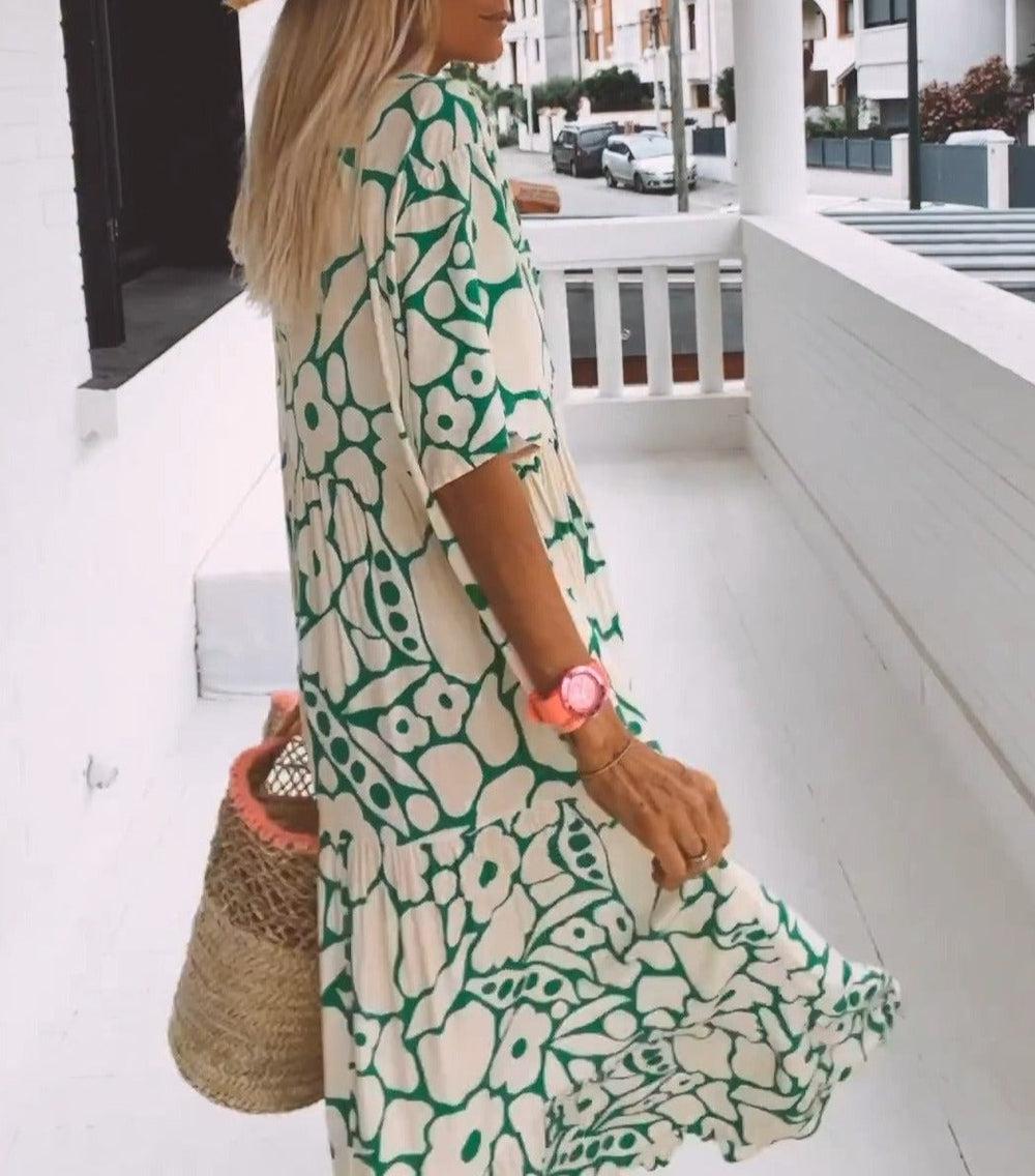Maxi Jurk met Bloemenprint en Korte Mouwen