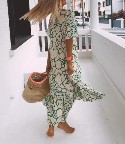 Maxi Jurk met Bloemenprint en Korte Mouwen
