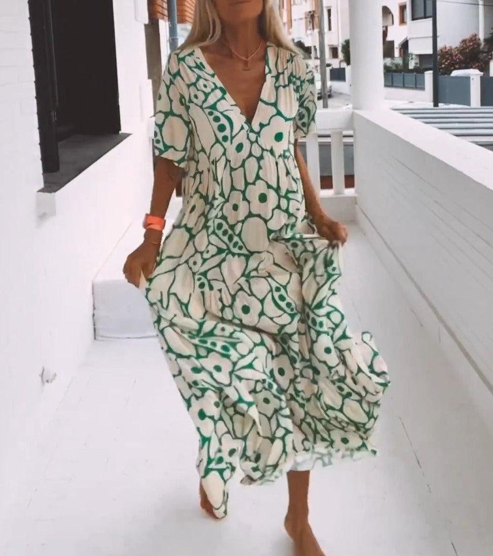 Maxi Jurk met Bloemenprint en Korte Mouwen
