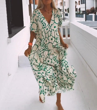 Maxi Jurk met Bloemenprint en Korte Mouwen