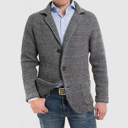 Victor - Heren Langharige Gebreide Vest met Trendy Patentas