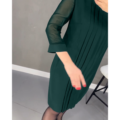 Geplooide Jurk in Effen Kleur Gepatcht Mesh
