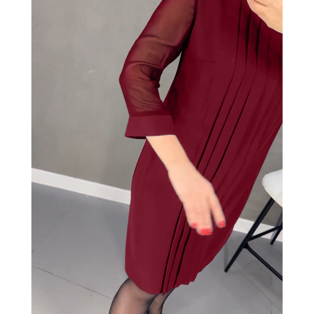 Geplooide Jurk in Effen Kleur Gepatcht Mesh