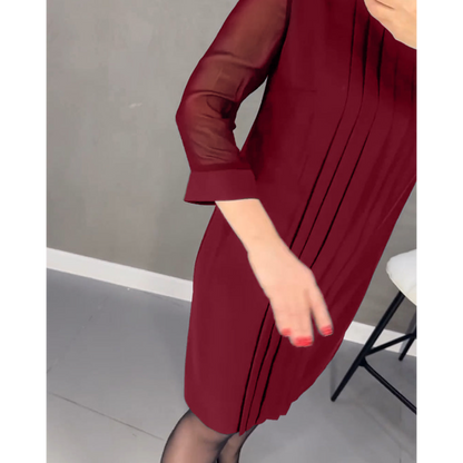 Geplooide Jurk in Effen Kleur Gepatcht Mesh