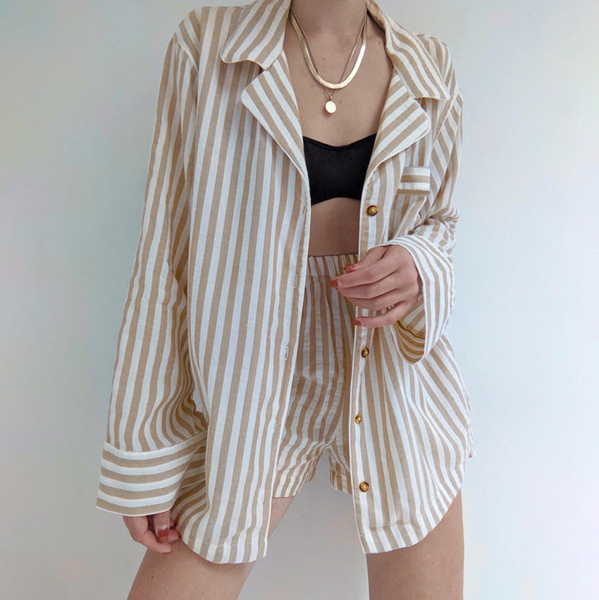 Belara | Chic Gestreept shirt en korte broek set
