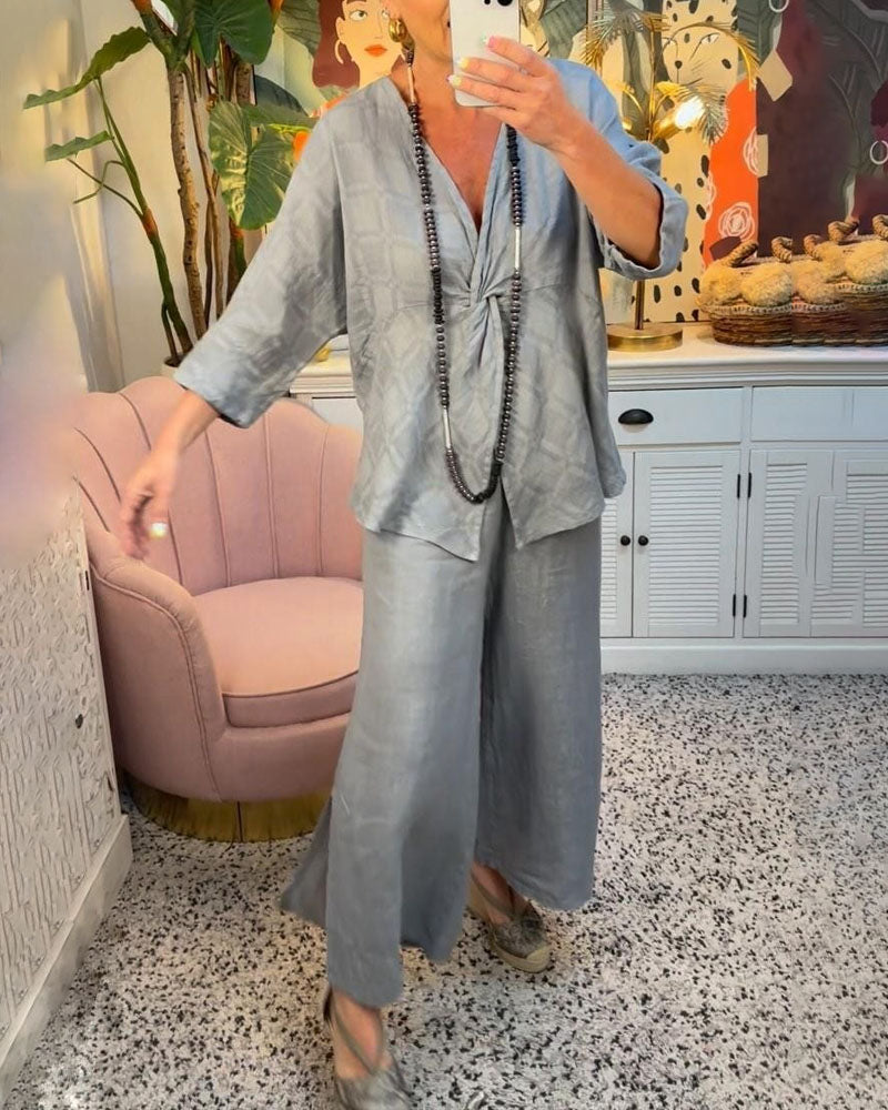 Mallory | Elegante V-hals top en broek Tweedelige set