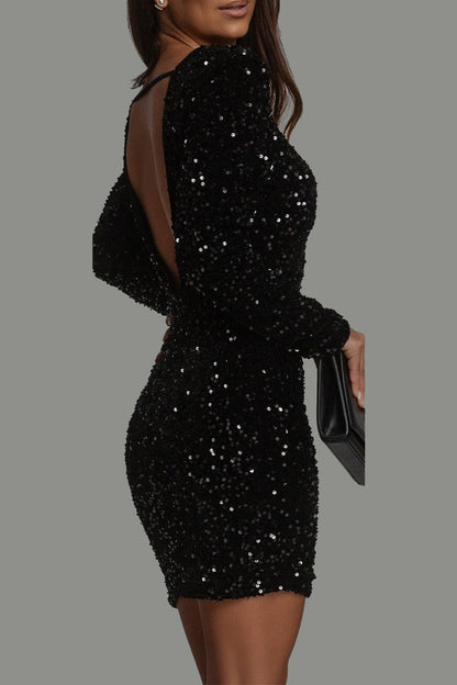 Rylee - Chique Winter Backless Glitter Party Jurk voor Vrouwen