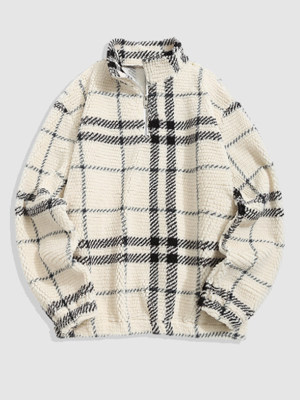 Franco | Stijlvol geruit fleece sweatshirt met halve rits