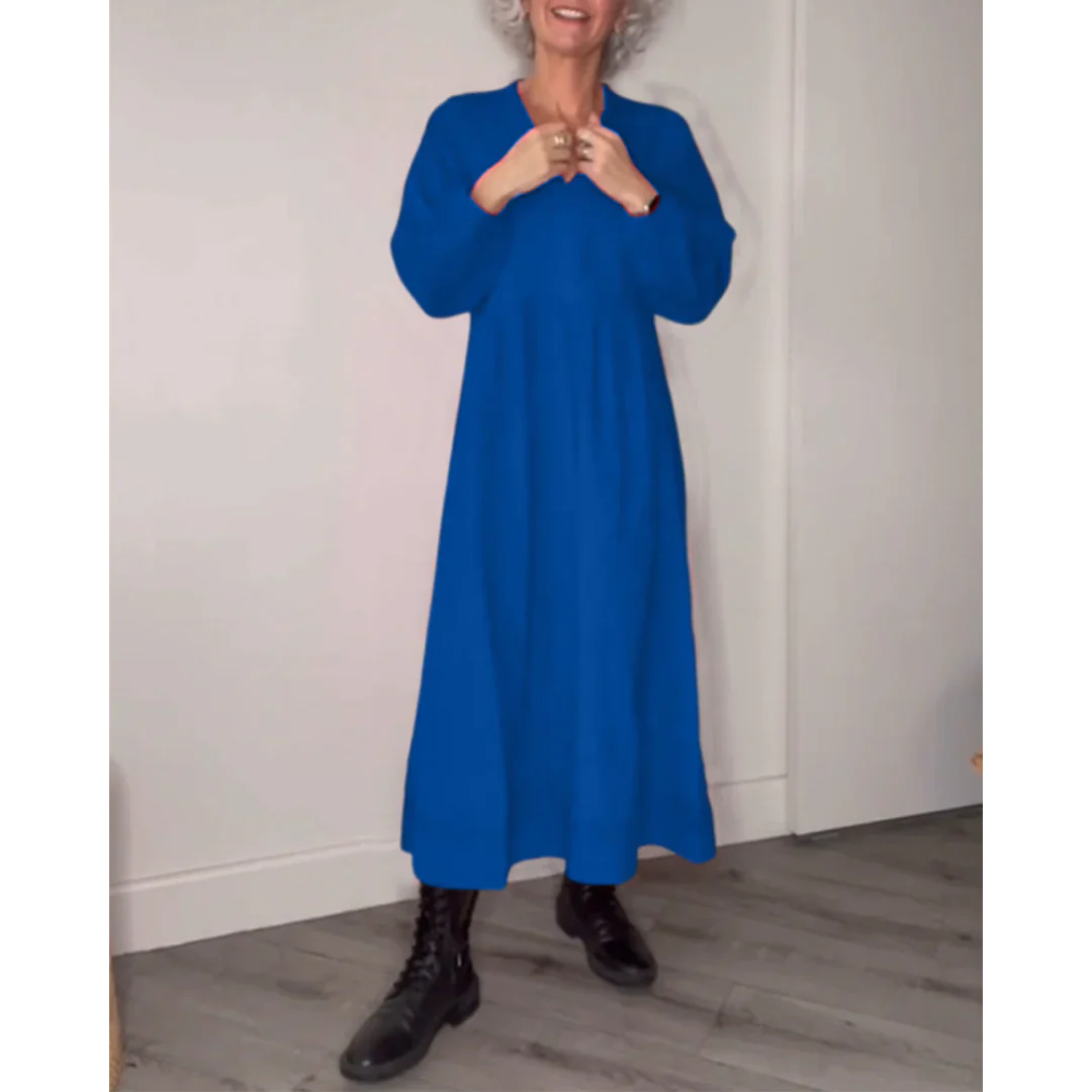 Elegante Jurk met V-ringen en Lange Mouwen