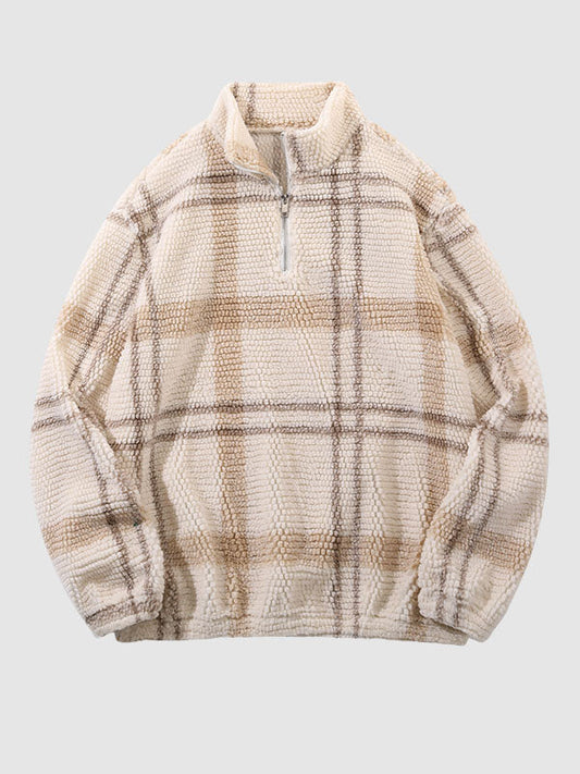 Franco | Stijlvol geruit fleece sweatshirt met halve rits