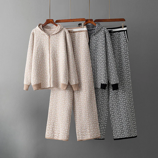 Herlinda | Elegante abstracte designer hoodie en wijde broek set