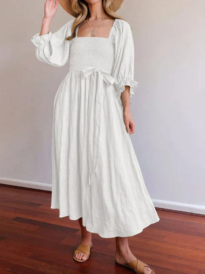 Elegante Tailleband-Ruffel-Lantaarn Mouwen Jurk