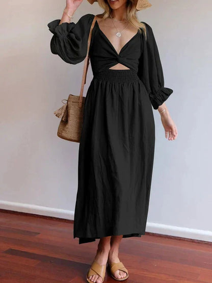 Elegante Tailleband-Ruffel-Lantaarn Mouwen Jurk