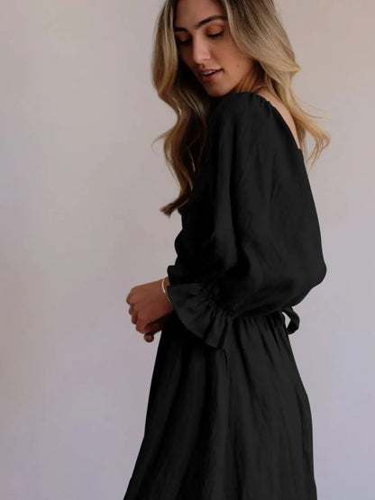 Elegante Tailleband-Ruffel-Lantaarn Mouwen Jurk