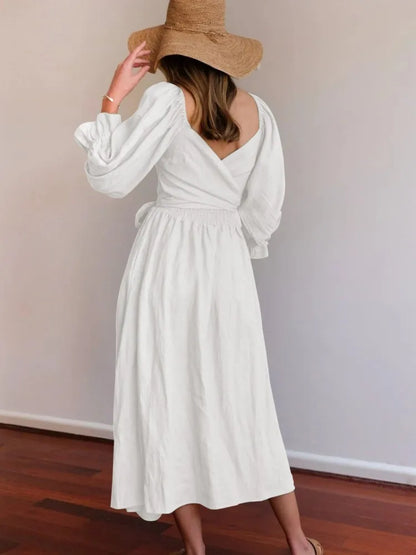 Elegante Tailleband-Ruffel-Lantaarn Mouwen Jurk
