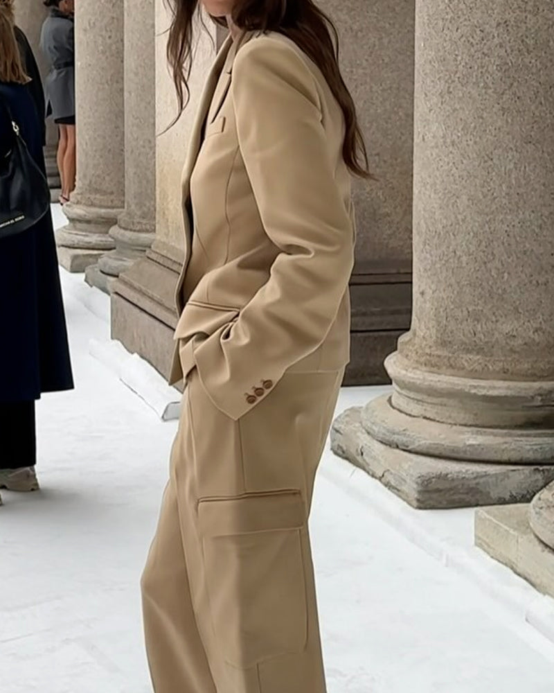 Haisley | Modieus Khaki pak met dubbele rij knopen Jas & Broek Set