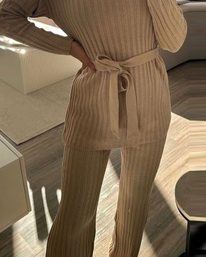 Kestrel | Casual geribde coltrui met riem & broek set