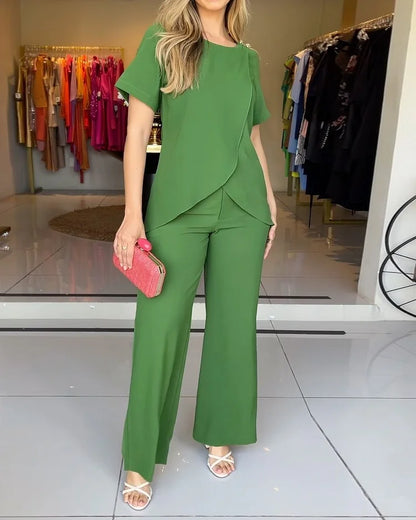 Damara | Casual groene tweedelige broekenset