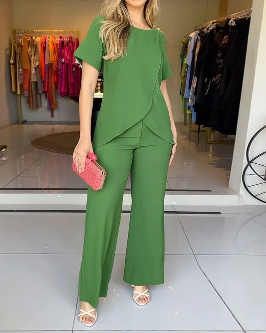 Damara | Casual groene tweedelige broekenset