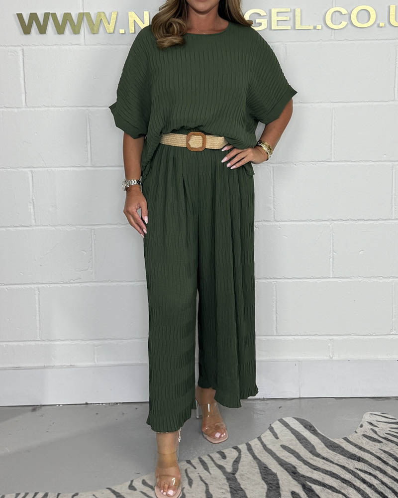 Gilliana | Casual Geplooide Vleermuismouw Top en Broek Set