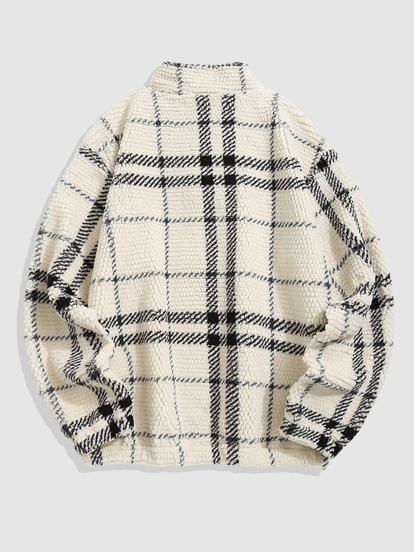 Franco | Stijlvol geruit fleece sweatshirt met halve rits