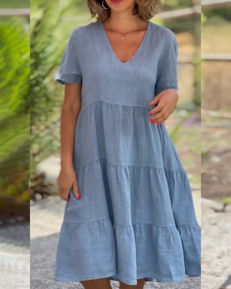 Elegante Katoenen Linnen met V-hals Jurk